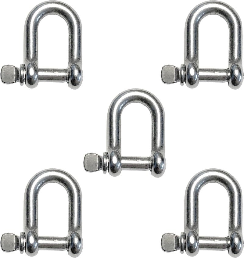 US Stainless 5 Pieces Stainless Steel 316 D Shackle 5/32" (4mm) Marine Grade Dee - Image 1
