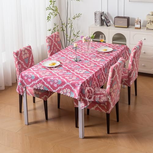 House of Quirk Dining Table Cover Waterproof with 4 Chair Covers for Kitchen Dining Table Cloth Dust and Oil Repellent (Neem Buti, 1 Table Cover + 4 Chair Cover) - Image 1