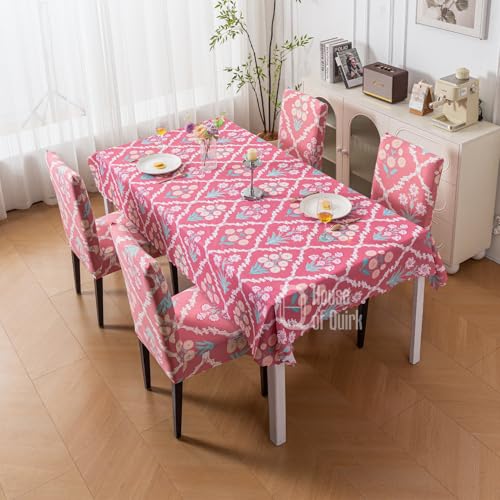 House of Quirk Dining Table Cover Waterproof with 4 Chair Covers for Kitchen Dining Table Cloth Dust and Oil Repellent (Neem Buti, 1 Table Cover + 4 Chair Cover) - Image 2