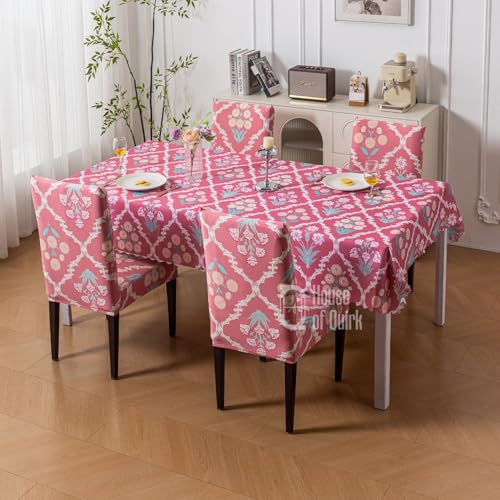 House of Quirk Dining Table Cover Waterproof with 4 Chair Covers for Kitchen Dining Table Cloth Dust and Oil Repellent (Neem Buti, 1 Table Cover + 4 Chair Cover) - Image 3