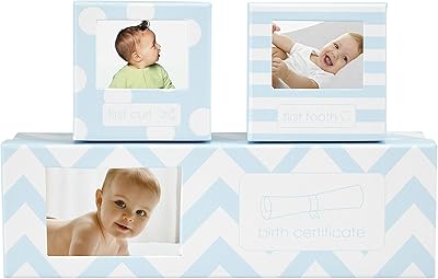 tiny ideas Tiny Ideas Chevron Baby Keepsake Boxes, Blue - Image 1