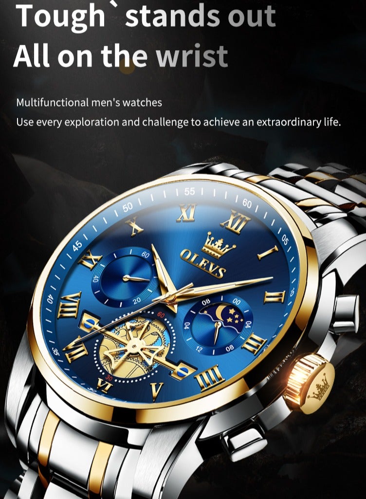 OLEVS Watch for Men Top Original Quartz Men's Watches Classic Roman Scale Dial Moon Phase Waterproof Luminous Luxury Wrist Watch for Male - Image 3