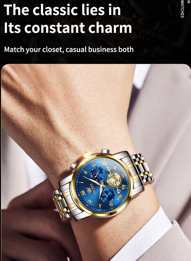 OLEVS Watch for Men Top Original Quartz Men's Watches Classic Roman Scale Dial Moon Phase Waterproof Luminous Luxury Wrist Watch for Male - Image 4