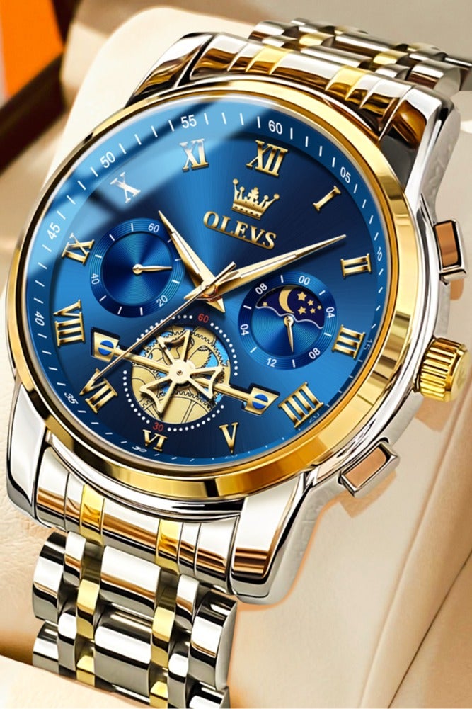 OLEVS Watch for Men Top Original Quartz Men's Watches Classic Roman Scale Dial Moon Phase Waterproof Luminous Luxury Wrist Watch for Male - Image 1