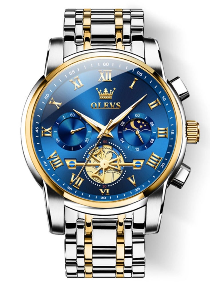 OLEVS Watch for Men Top Original Quartz Men's Watches Classic Roman Scale Dial Moon Phase Waterproof Luminous Luxury Wrist Watch for Male - Image 2