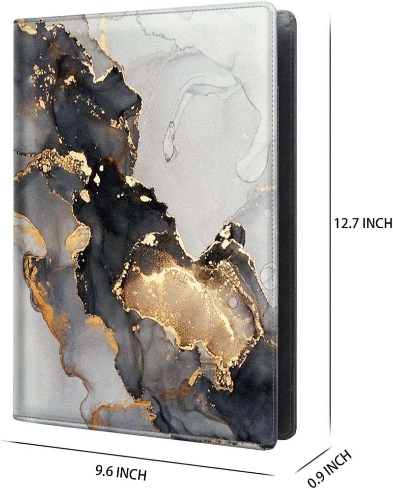 WAVEYU Padfolio Business/Resume Portfolio Folder, Marble Leather Interview Organizer with Legal Pad Folder Clipboard for Men/Women, Black+Gold - Image 4