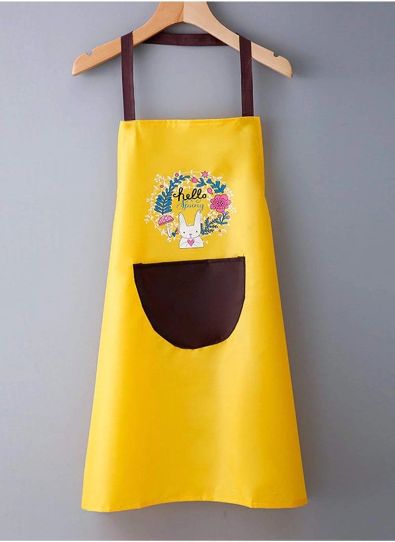Generic - High Quality Apron Waterproof Oil Stain Resistant Large Middle Pocket Printed Aprons Versatile Easy to Clean for Kitchen, Cleaning, Professionals, Salons - Yellow - Image 1