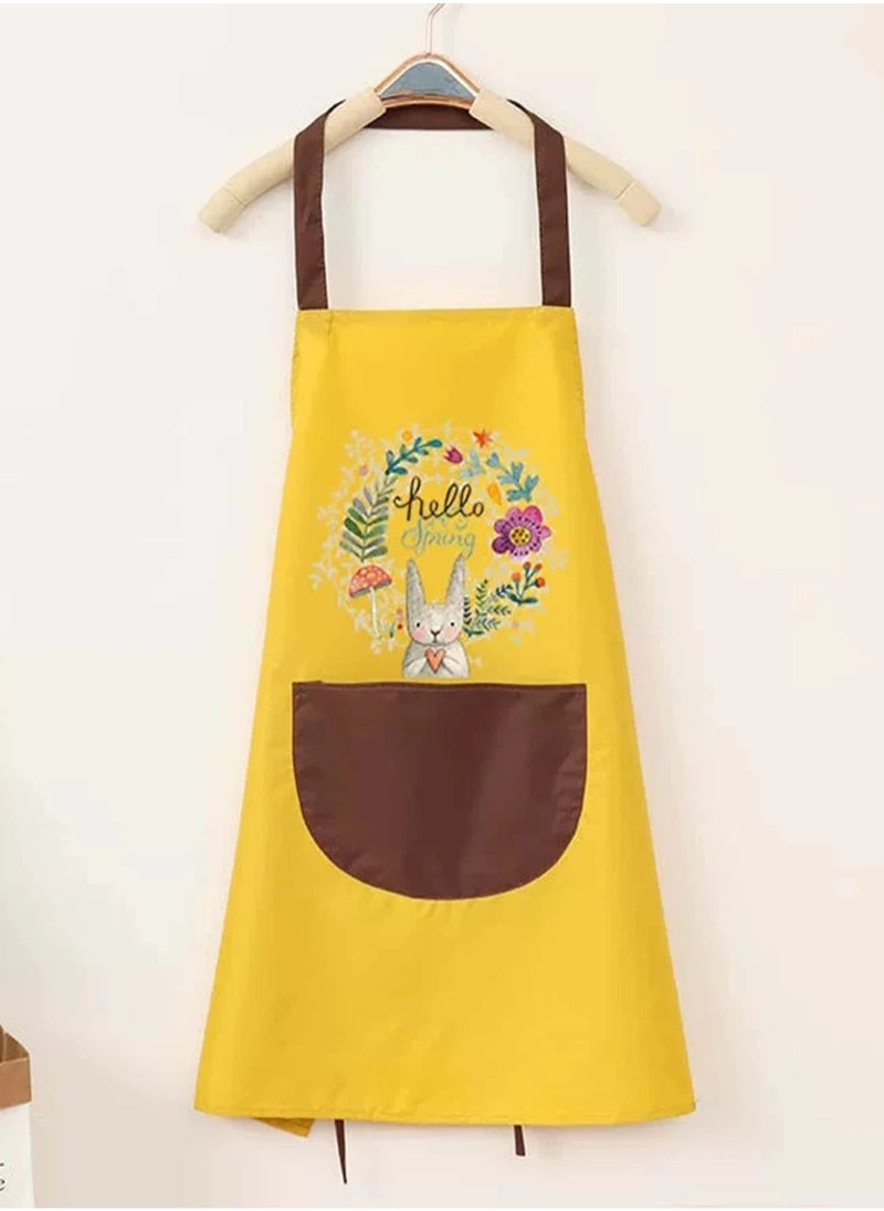Generic - High Quality Apron Waterproof Oil Stain Resistant Large Middle Pocket Printed Aprons Versatile Easy to Clean for Kitchen, Cleaning, Professionals, Salons - Yellow - Image 1