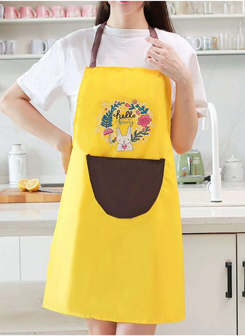 Generic - High Quality Apron Waterproof Oil Stain Resistant Large Middle Pocket Printed Aprons Versatile Easy to Clean for Kitchen, Cleaning, Professionals, Salons - Yellow - Image 1