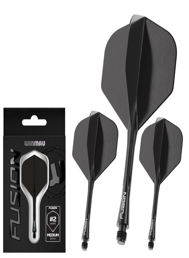 WINMAU Darts Fusion Integrated Flight & Shaft System - No.2 Shape & Design - Black Colour, Intermediate Length - Image 1