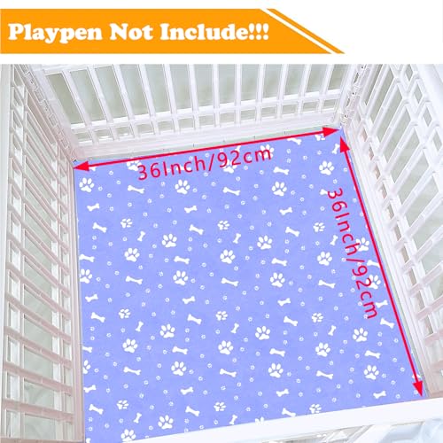 THINMUHAND Dog Playpen Bottom Pad Fits for 36 Inch 4 Panels Exercise Pet Playpen Dog Crate Pad Puppy Playpen Pad Hoop and Loop Design Note Playpen Not Included Blue - Image 3