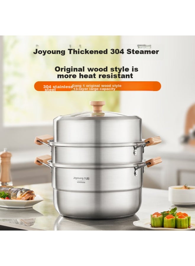 Joyoung Steamer Pot, 304 Stainless Steel, For Home Use, Steams Fish And Steamed Buns, Large Capacity, Can Steam Two Layers, Compatible With Various Stoves, 30cm - Image 1