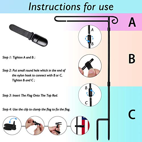HOOSUN Garden Flag Stand Holder,Yard Flag Holder For Small Flags 12 x 18,Yard Sign Garden Flags Stake For Outside,Small Metal Garden Flag Pole For Yard With Tiger Clip - Image 4