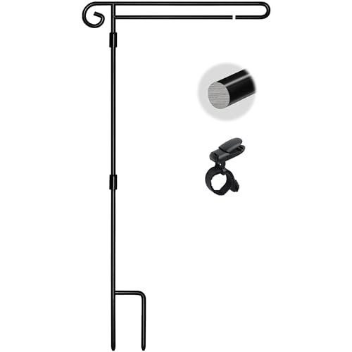 HOOSUN Garden Flag Stand Holder,Yard Flag Holder For Small Flags 12 x 18,Yard Sign Garden Flags Stake For Outside,Small Metal Garden Flag Pole For Yard With Tiger Clip - Image 1
