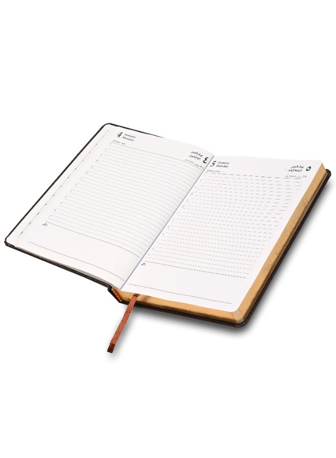 FIS 2027 Golden A5 Diary, 148x210mm, 1 Side Padded Vinyl Cover, Round Corners, Gilded Edges, 1 Day a Page Format, Arabic/English, 60gsm White Paper, Chocolate Cover-FSDI23AEG27CH - Image 4