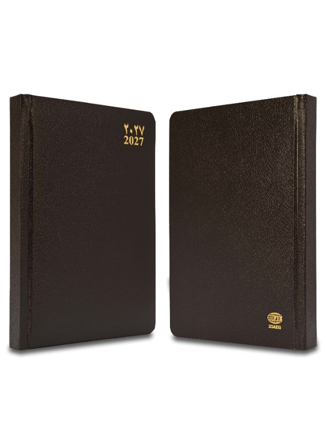 FIS 2027 Golden A5 Diary, 148x210mm, 1 Side Padded Vinyl Cover, Round Corners, Gilded Edges, 1 Day a Page Format, Arabic/English, 60gsm White Paper, Chocolate Cover-FSDI23AEG27CH - Image 3