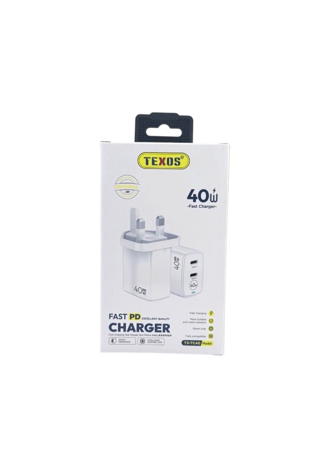 Texos 40W Dual Type-C PD Fast Charger TX-TC40 - Image 2