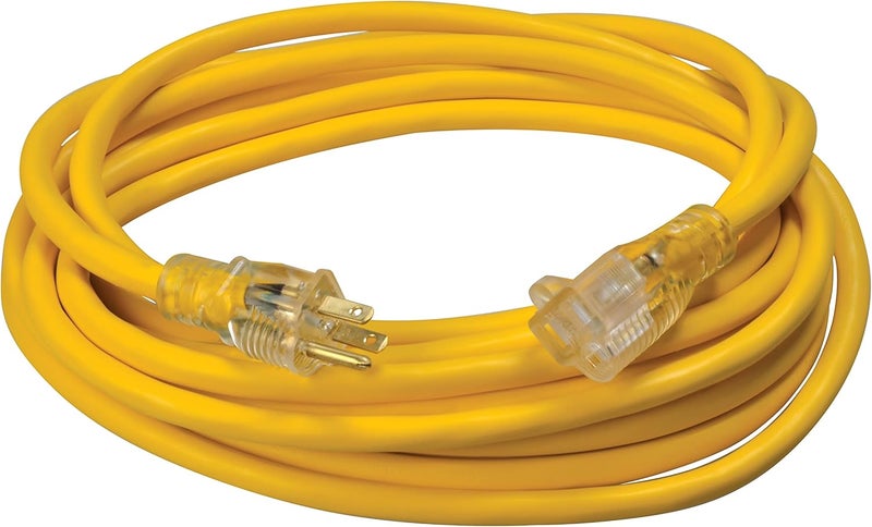Woods Southwire Heavy Duty Extension Cord 25Ft 12 Gauge 3 Conductor High Visibility Outdoor Cord Lighted End SJTW Yellow 25878802 - Image 1