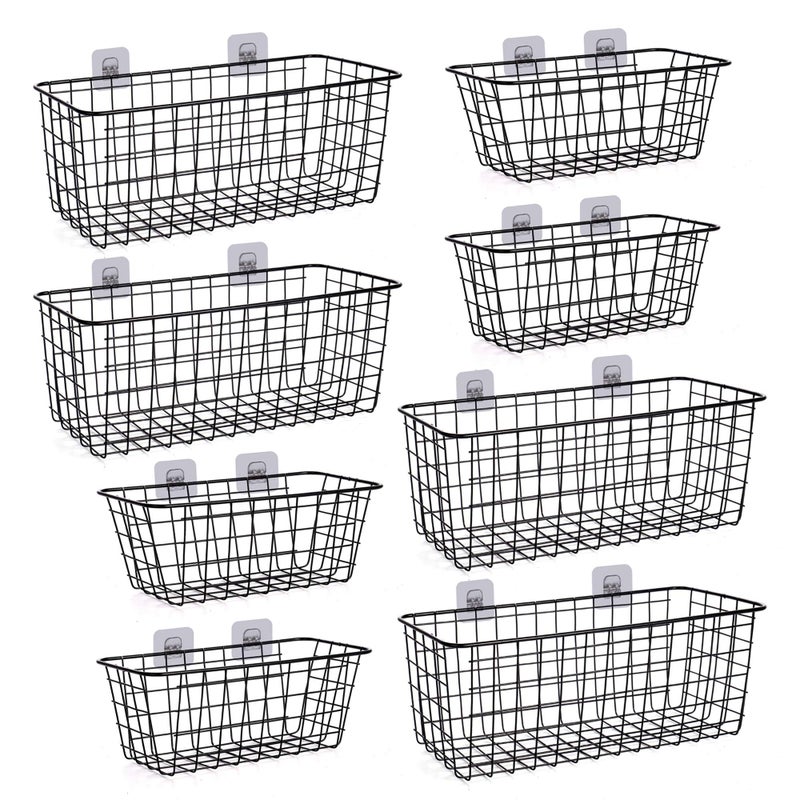 XINFULL 8 Pack Wire Storage Baskets Household Metal WallMounted Containers Organizer Bins for Kitchen Bathroom Freezer Pantry Closet Laundry Room Cabinets Garage Shelf 4 Large 4 Medium