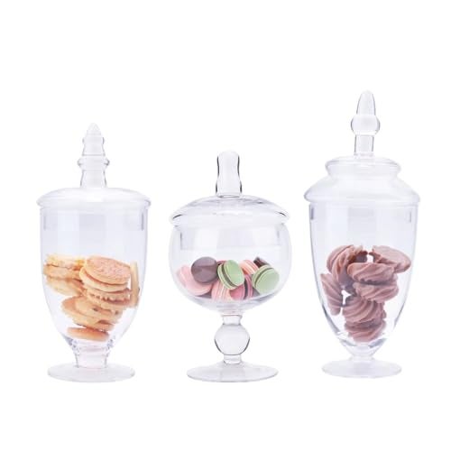 Diamond Star Glass Apothecary Jars with Lids, Small Storage Containers, Set of 3 Wide Mouth Storage Candy Jar Decorative Candy Buffet Organizer Canisters Elegant Kitchen - Image 1