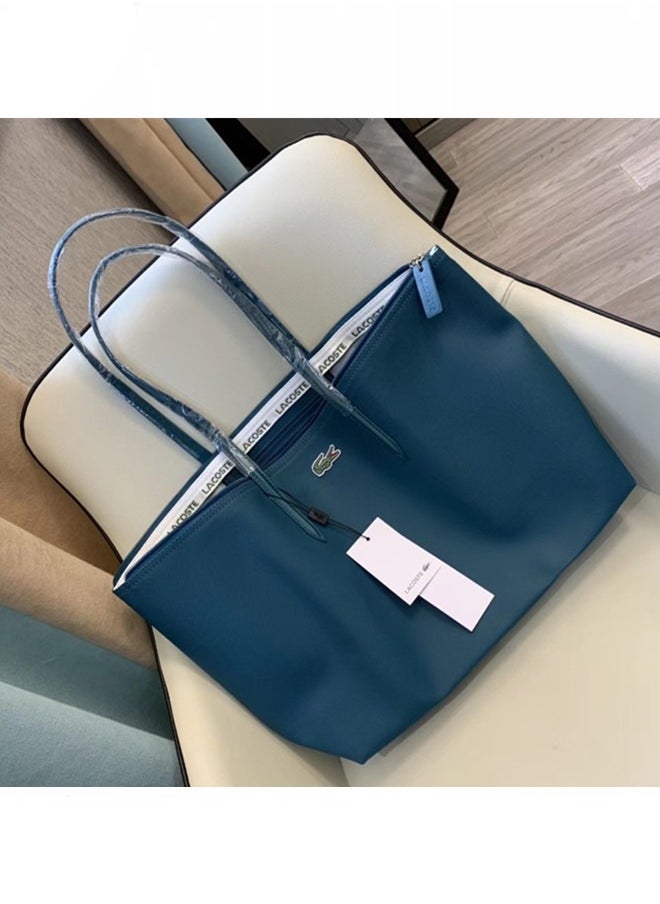 LACOSTE Lacoste Women's Concept Fashion Versatile Large Zipper Tote Bag Tote Bag Shoulder Bag Large Size Dark Blue  - Image 2