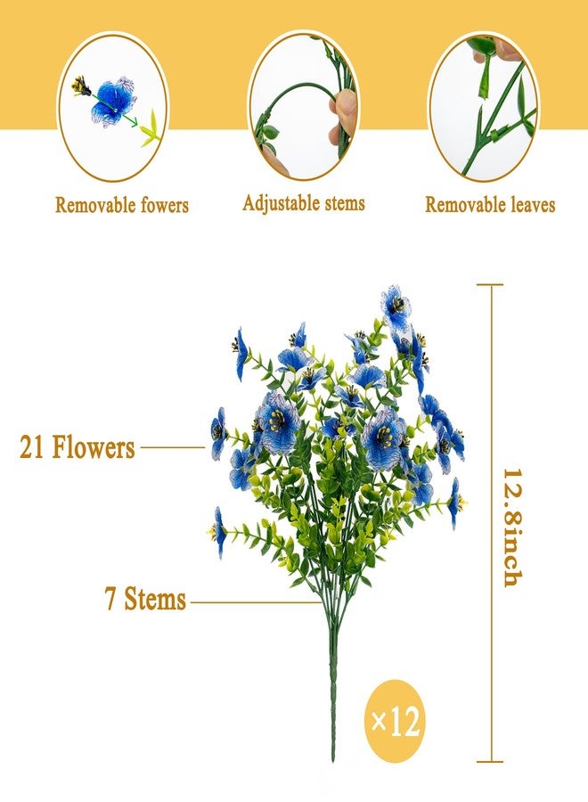 NETAP Artificial Flowers for Outdoors, 12 Bundles UV Resistant Artificial Outdoor Flowers with Eucalyptus No Fade Silk Fake Flowers for Planters Porch Garden Home Spring Summer Decor, Blue - Image 2