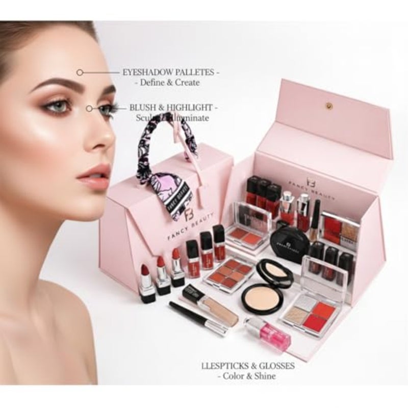 Luxury Makeup Set Elegant Pink Handbag with Lipstick, Eye Shadow, Powder, Concealer, Lip Liner and Gloss Perfect Women's Gift - Image 2