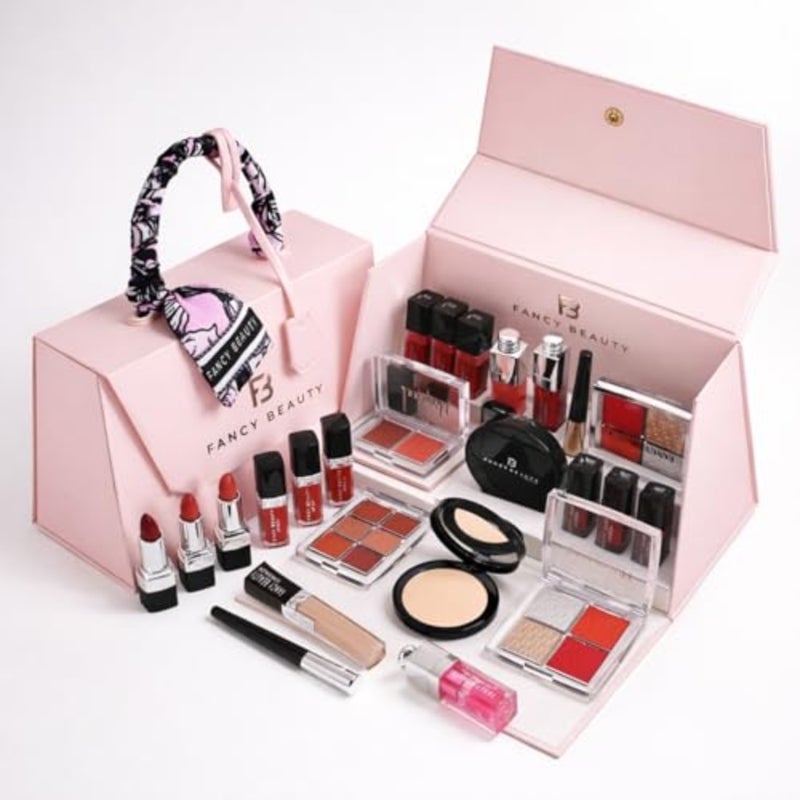 Luxury Makeup Set Elegant Pink Handbag with Lipstick, Eye Shadow, Powder, Concealer, Lip Liner and Gloss Perfect Women's Gift - Image 1