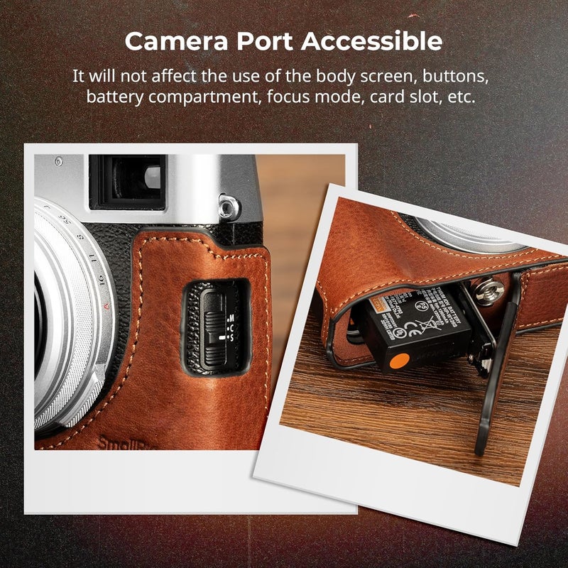 SMALLRIG X100VI Half Leather Case Kit with Shoulder Strap, Retro Style Leather Camera Half Leather Case with Aluminum Alloy Frame for FUJIFILM X100VI (Brown) - 4699 - Image 5