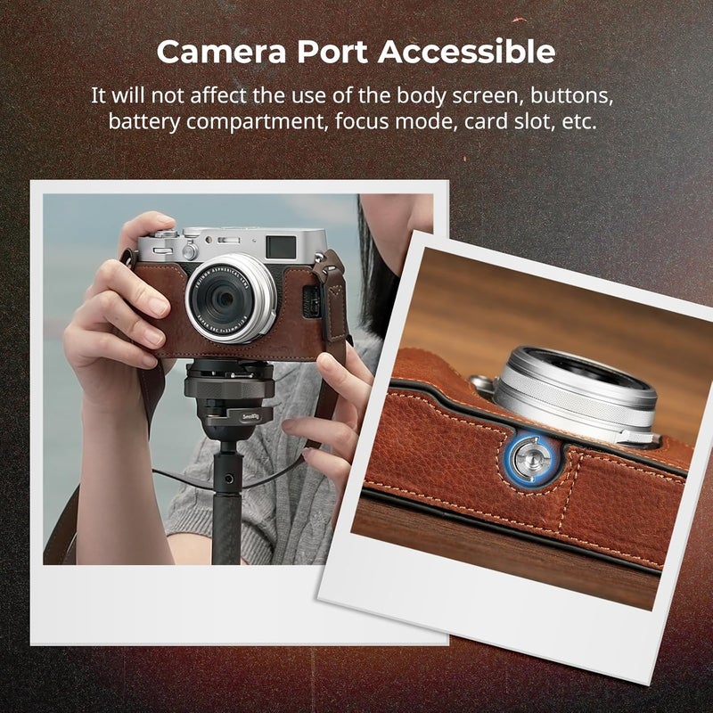 SMALLRIG X100VI Half Leather Case Kit with Shoulder Strap, Retro Style Leather Camera Half Leather Case with Aluminum Alloy Frame for FUJIFILM X100VI (Brown) - 4699 - Image 4