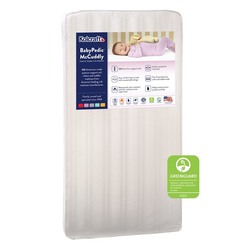 Kolcraft Kolcraft BabyPedic Premium Hypoallergenic Waterproof Standard Baby Crib Mattress plus Toddler Bed Fit Airy Comfort 120 Coils GREENGUARD Air Quality Certified Made in USA 52x28  Exclusive 