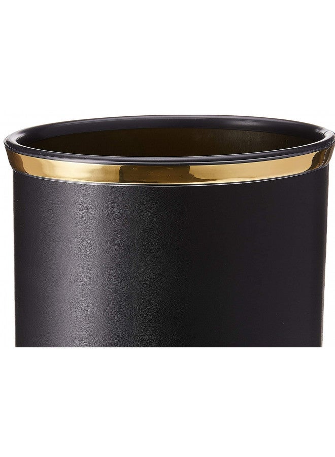 Kraftware Sophisticates Black/Polished Gold Brass Waste Basket with 3/4-Inch Bands and Brass Bumper - Image 3