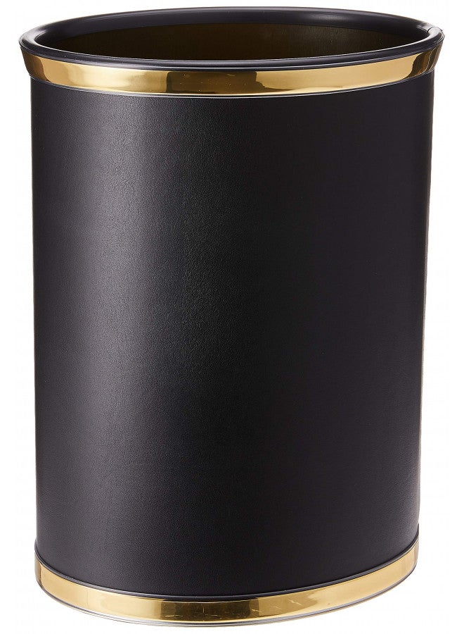 Kraftware Sophisticates Black/Polished Gold Brass Waste Basket with 3/4-Inch Bands and Brass Bumper - Image 1