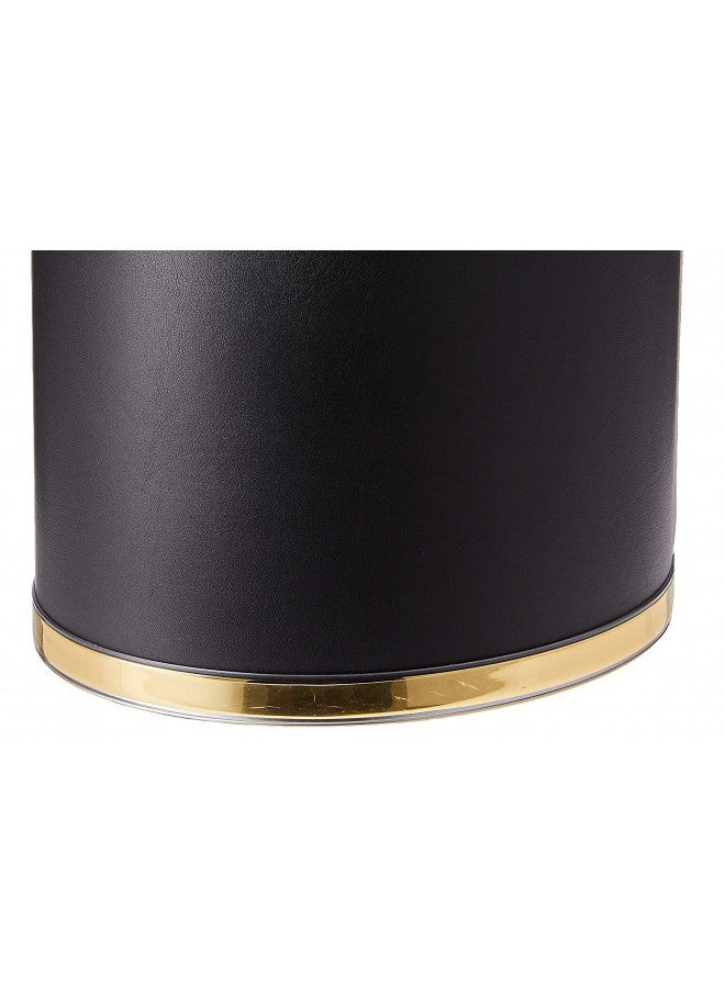 Kraftware Sophisticates Black/Polished Gold Brass Waste Basket with 3/4-Inch Bands and Brass Bumper - Image 2