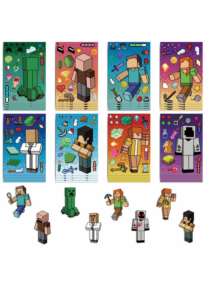 MINECRAFT 24 Sheets/Set MC Cartoon Block World Stickers Waterproof Make a Face Puzzle Stickers DIY Craft for Kids - Image 3