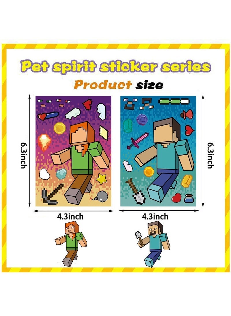 MINECRAFT 24 Sheets/Set MC Cartoon Block World Stickers Waterproof Make a Face Puzzle Stickers DIY Craft for Kids - Image 2