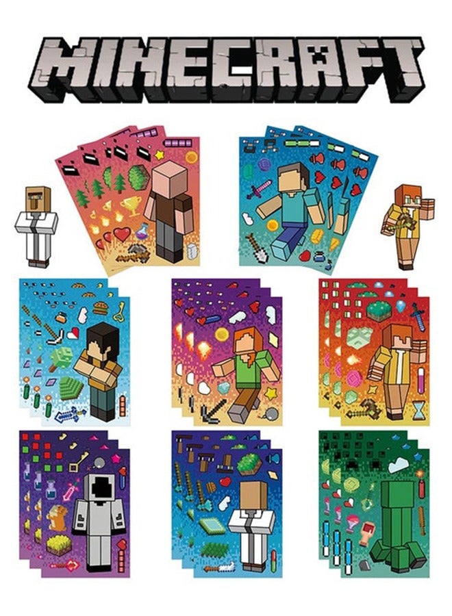 MINECRAFT 24 Sheets/Set MC Cartoon Block World Stickers Waterproof Make a Face Puzzle Stickers DIY Craft for Kids - Image 1