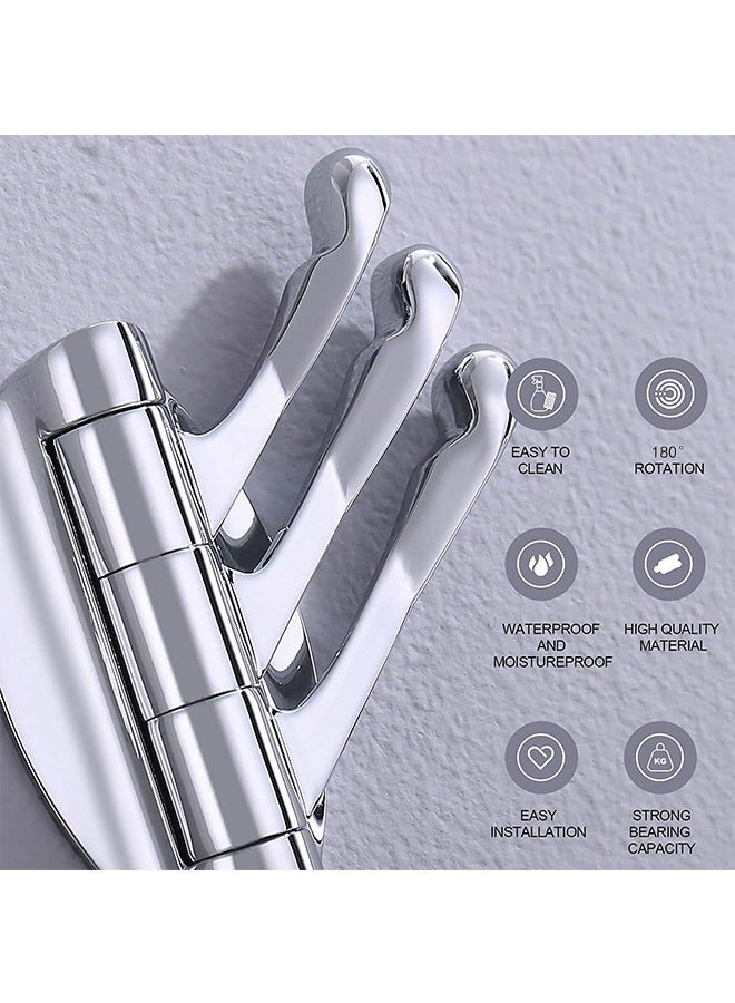 180 Degree Multiple Angles Rotation Folding Wall Mounted Towel Metal Hooks, Chrome Plated Anti Rust Anti Corrosion Three Rotating Arms Hook, Towel Scarf Coat Robe Storage Hook (Silver) - Image 4