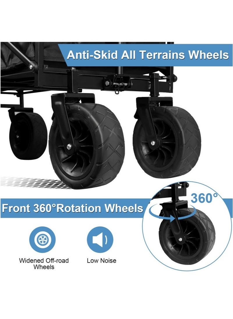 عربست عربة تخييم، عربة حديقة قابلة للطي، عربة متعددة الاستخدامات مع حاملين للمشروبات وعجلات للحديقة والتخييم والتسوق في الهواء الطلق والنزهات (أسود) - Image 4