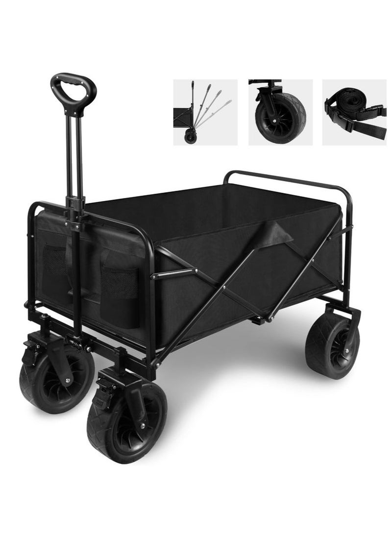عربست عربة تخييم، عربة حديقة قابلة للطي، عربة متعددة الاستخدامات مع حاملين للمشروبات وعجلات للحديقة والتخييم والتسوق في الهواء الطلق والنزهات (أسود) - Image 1