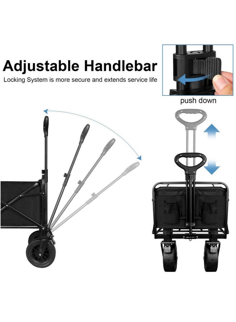 عربست عربة تخييم، عربة حديقة قابلة للطي، عربة متعددة الاستخدامات مع حاملين للمشروبات وعجلات للحديقة والتخييم والتسوق في الهواء الطلق والنزهات (أسود) - Image 2