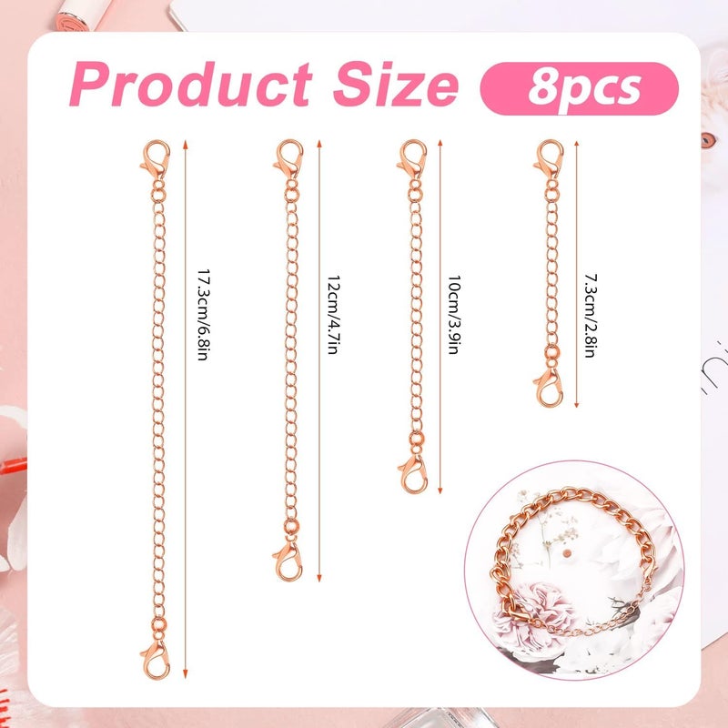 ST logo Hanging Tree Rosegold Extender for Necklace, 4 Size Jewelry Extenders Necklace Chain Extender Extension Chain for Jewellery Making Necklace Bracelet Anklet (Rose Gold 8 pcs) - Image 2