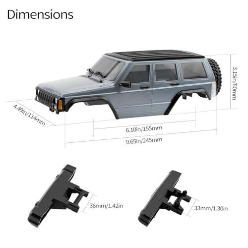 GIXCEL 610inch Wheelbase RC Body Shell ABS Cherokee Body with Front Rear Bumpers for 118 RC Crawler TRX4M Bronco Defender Chassis Upgrades Spare Wheel Tire Included Silver Grey - Image 5