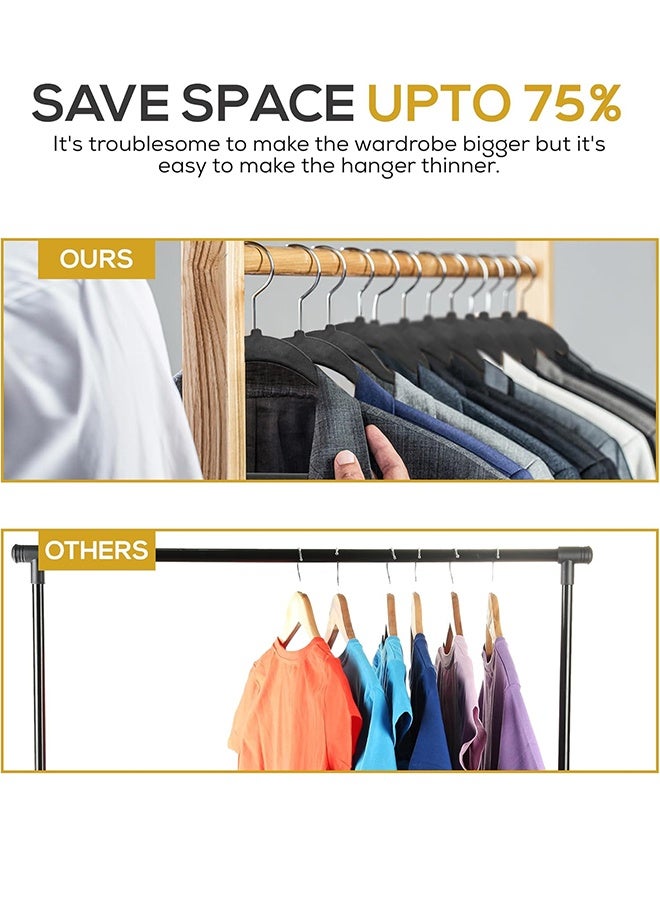 شماعات ملابس مخملية شماعات بدلات متينة شماعات بألوان زاهية شماعات معاطف خفيفة الوزن وموفرة للمساحة للخزانة، 50 قطعة، أسود - Image 4