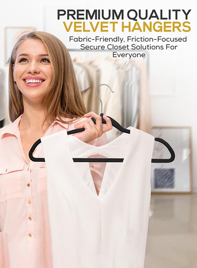 شماعات ملابس مخملية شماعات بدلات متينة شماعات بألوان زاهية شماعات معاطف خفيفة الوزن وموفرة للمساحة للخزانة، 50 قطعة، أسود - Image 5