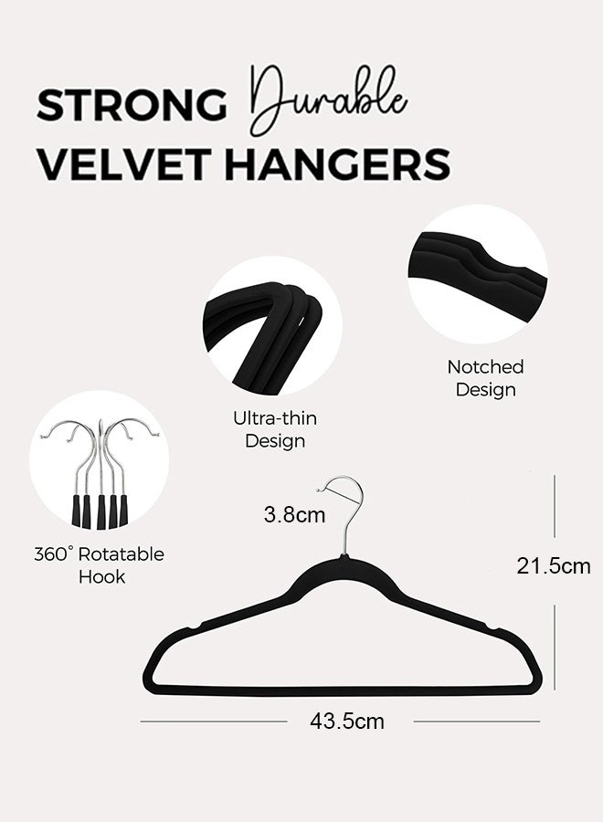 شماعات ملابس مخملية شماعات بدلات متينة شماعات بألوان زاهية شماعات معاطف خفيفة الوزن وموفرة للمساحة للخزانة، 50 قطعة، أسود - Image 2