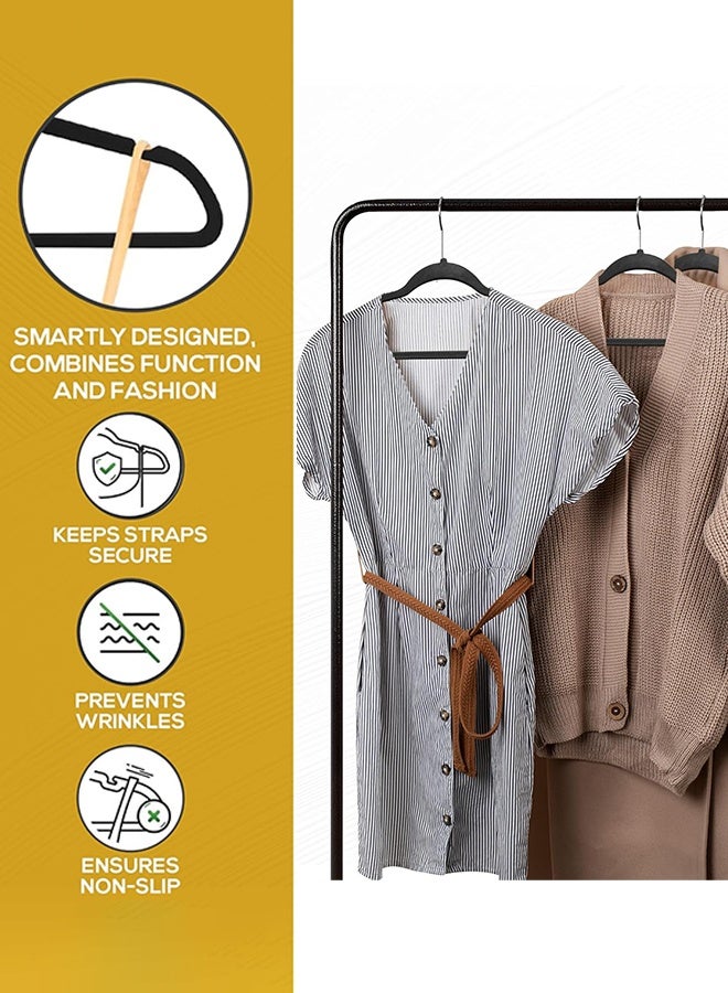 شماعات ملابس مخملية شماعات بدلات متينة شماعات بألوان زاهية شماعات معاطف خفيفة الوزن وموفرة للمساحة للخزانة، 50 قطعة، أسود - Image 3