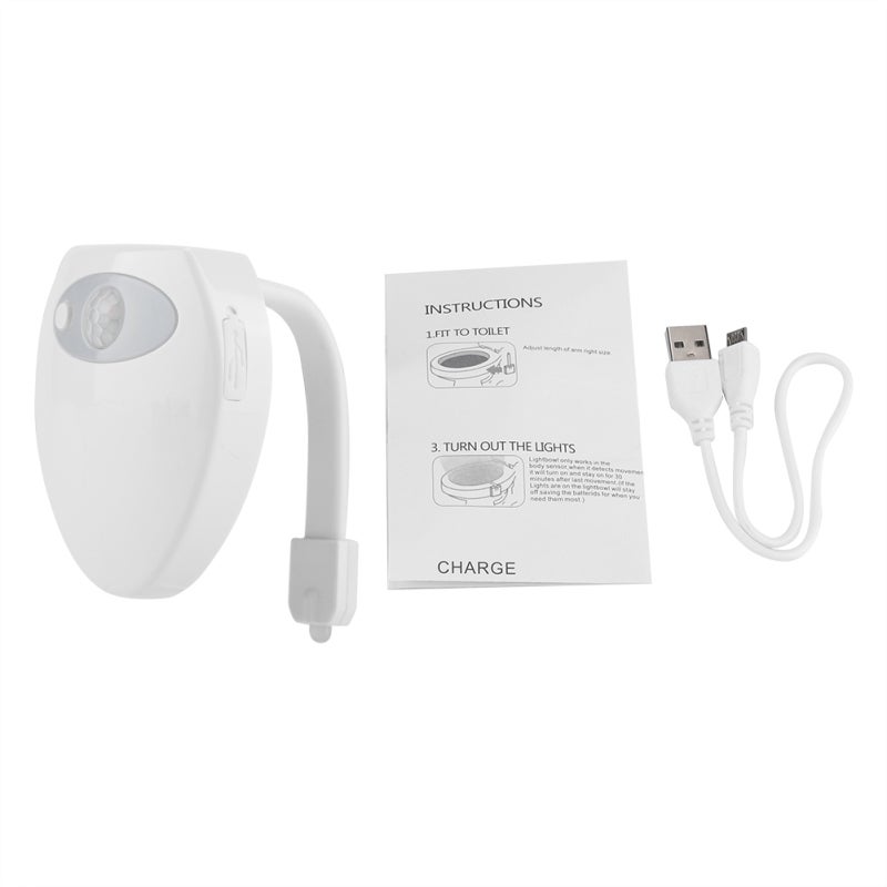 Toilet LED Light: Rechargeable Motion Activated Night Light - 8 Color Changing Flexible Soft Neck, 120 Second Auto-Off for Home Bathroom Toilet Access - Image 1