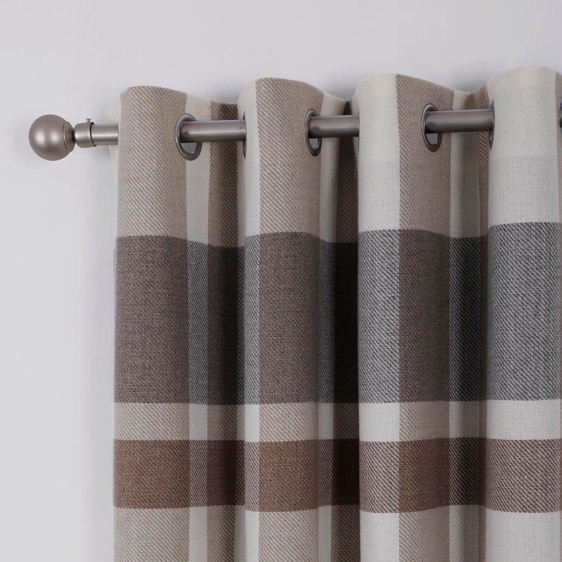 always4u 100% Blackout Plaid Curtains for Bedroom Living Room Woolen Look Black Tartan Grommet Thermal 2 Panels 54 * 63 Beige Grey - Image 2