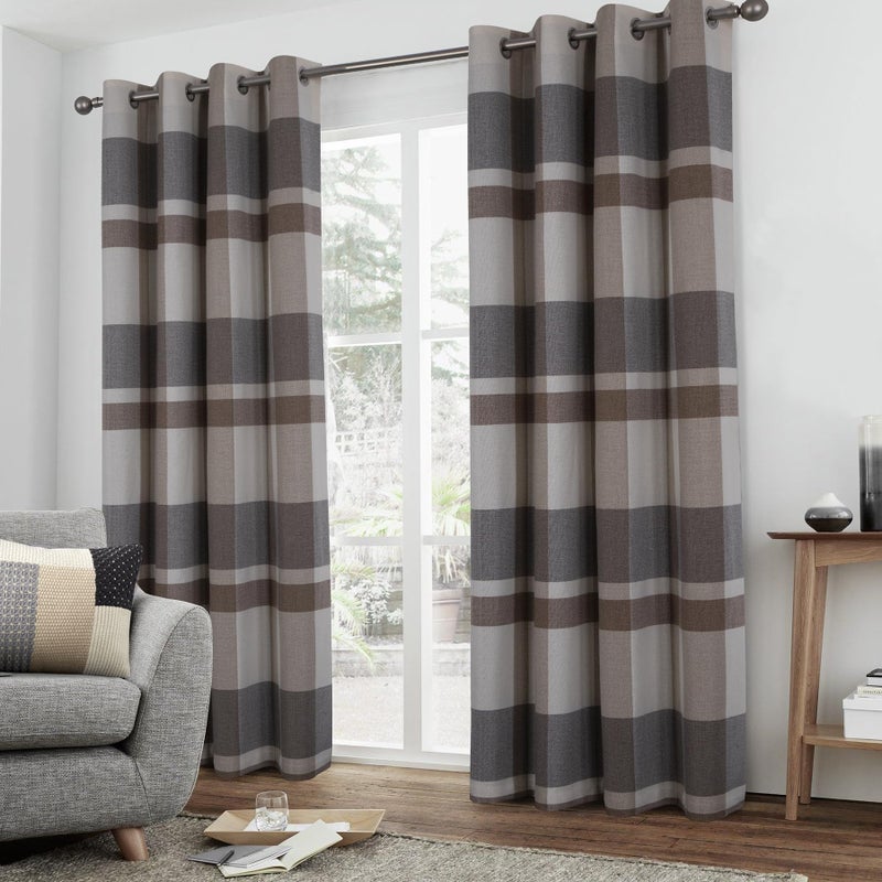 always4u 100% Blackout Plaid Curtains for Bedroom Living Room Woolen Look Black Tartan Grommet Thermal 2 Panels 54 * 63 Beige Grey - Image 1